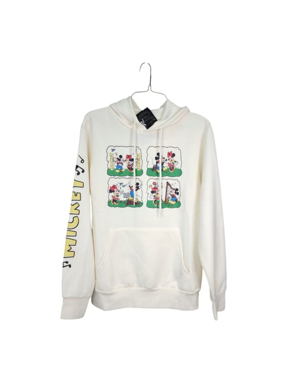 Disney Mickey & Minnie Graphic Hoodie Sweatshirt Unisex Large Cream Cotton Blend